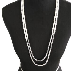 Cato Pearl and Silver Color beaded double layer Long Necklace